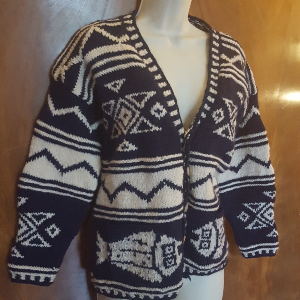 Express navy white nordic chunky knit Cardigan
